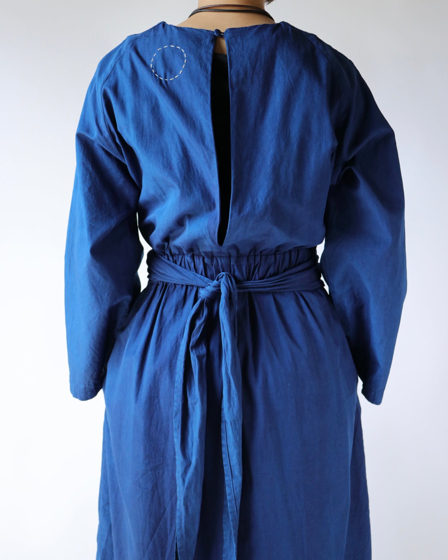 Organic cotton broad daily wrapped dress / Ryukyu indigo