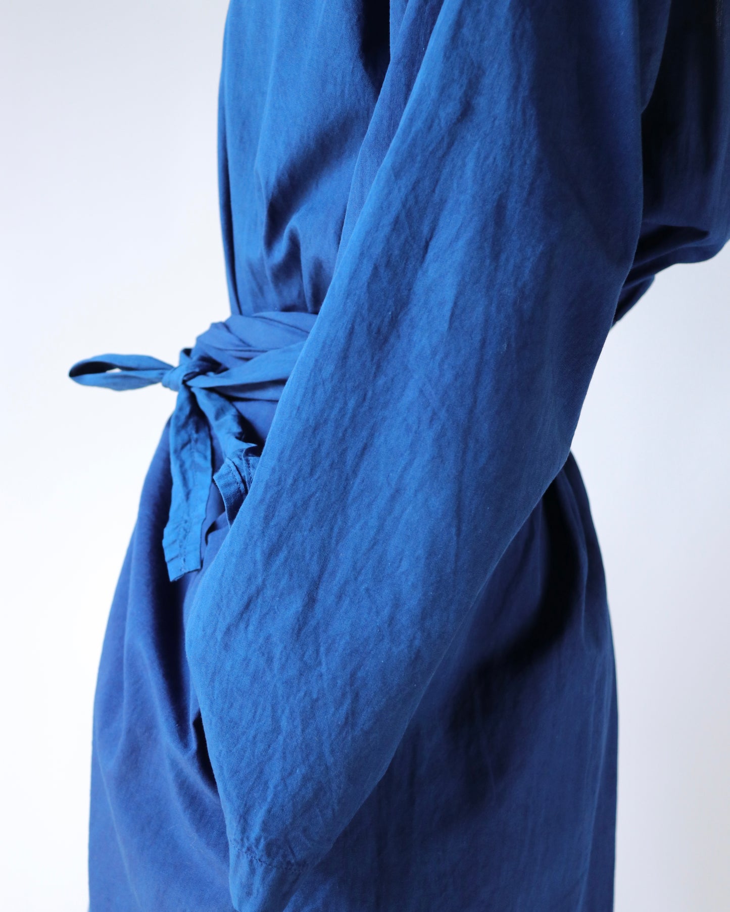 Organic cotton broad daily wrapped dress / Ryukyu indigo