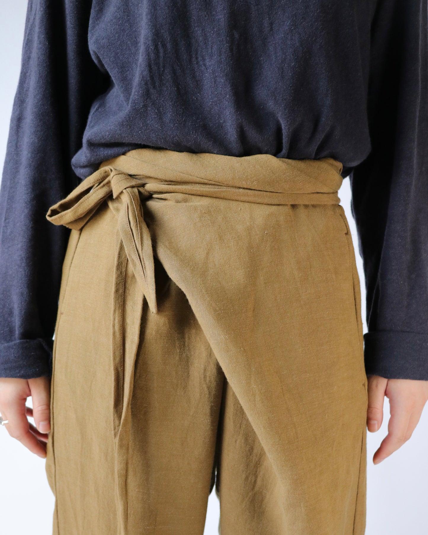 Old linen viscose canvas wrappped pants