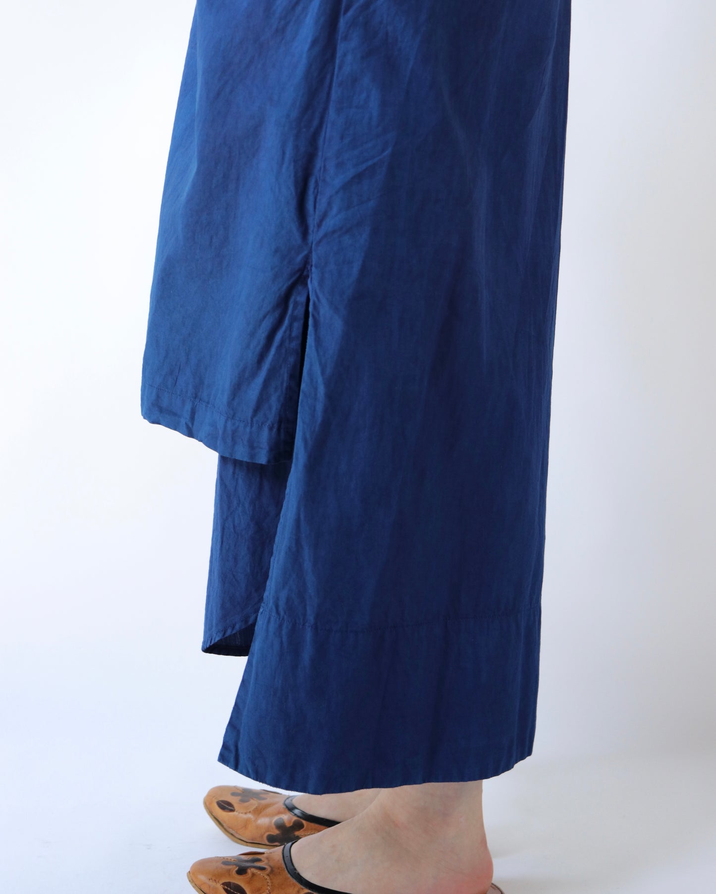 Organic cotton broad daily wrapped dress / Ryukyu indigo