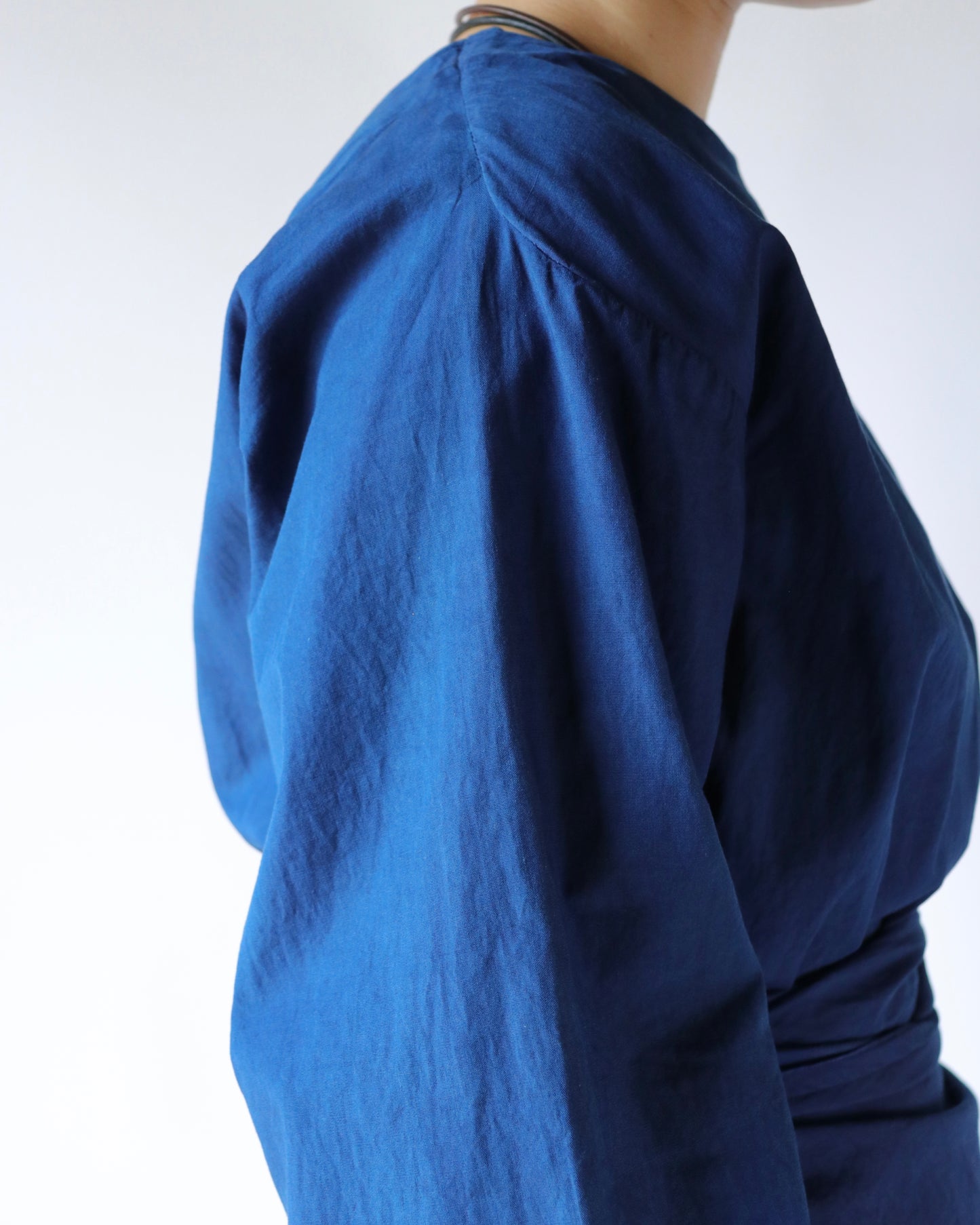 Organic cotton broad daily wrapped dress / Ryukyu indigo