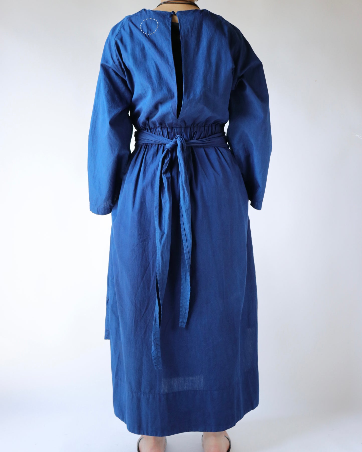 Organic cotton broad daily wrapped dress / Ryukyu indigo