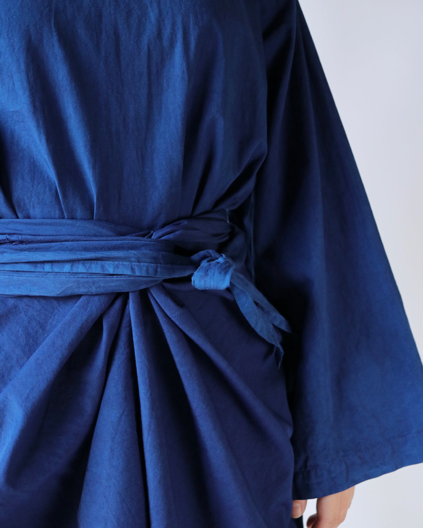 Organic cotton broad daily wrapped dress / Ryukyu indigo