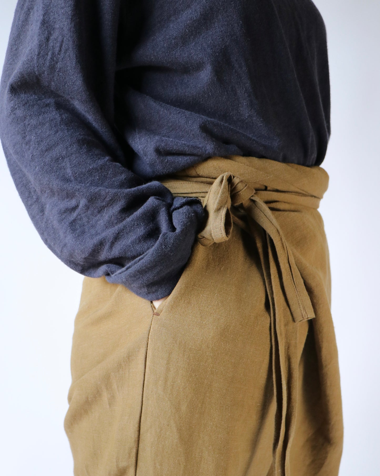 Old linen viscose canvas wrappped pants
