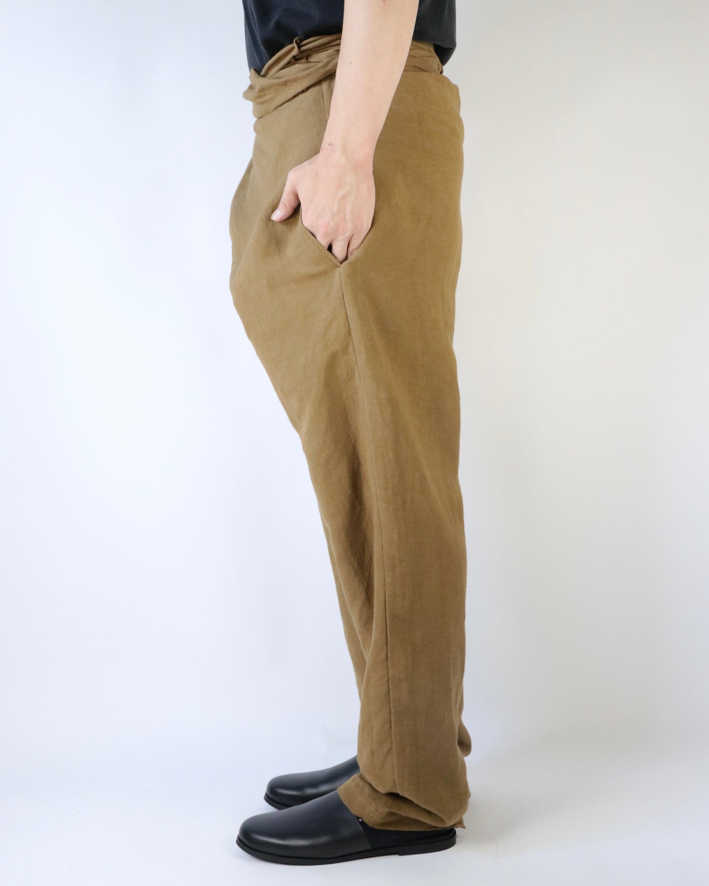 Old linen viscose canvas wrappped pants