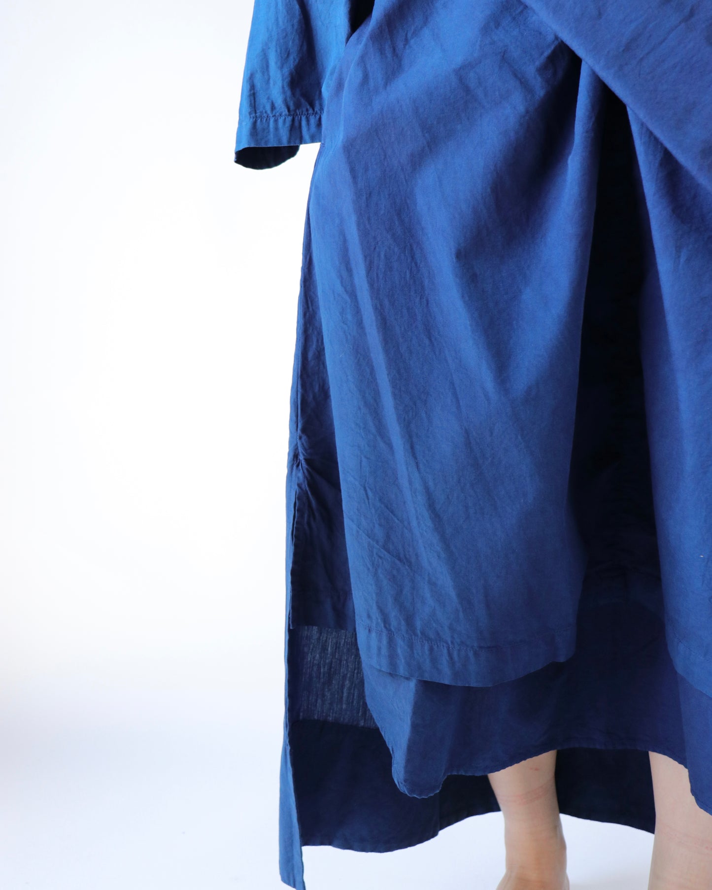 Organic cotton broad daily wrapped dress / Ryukyu indigo
