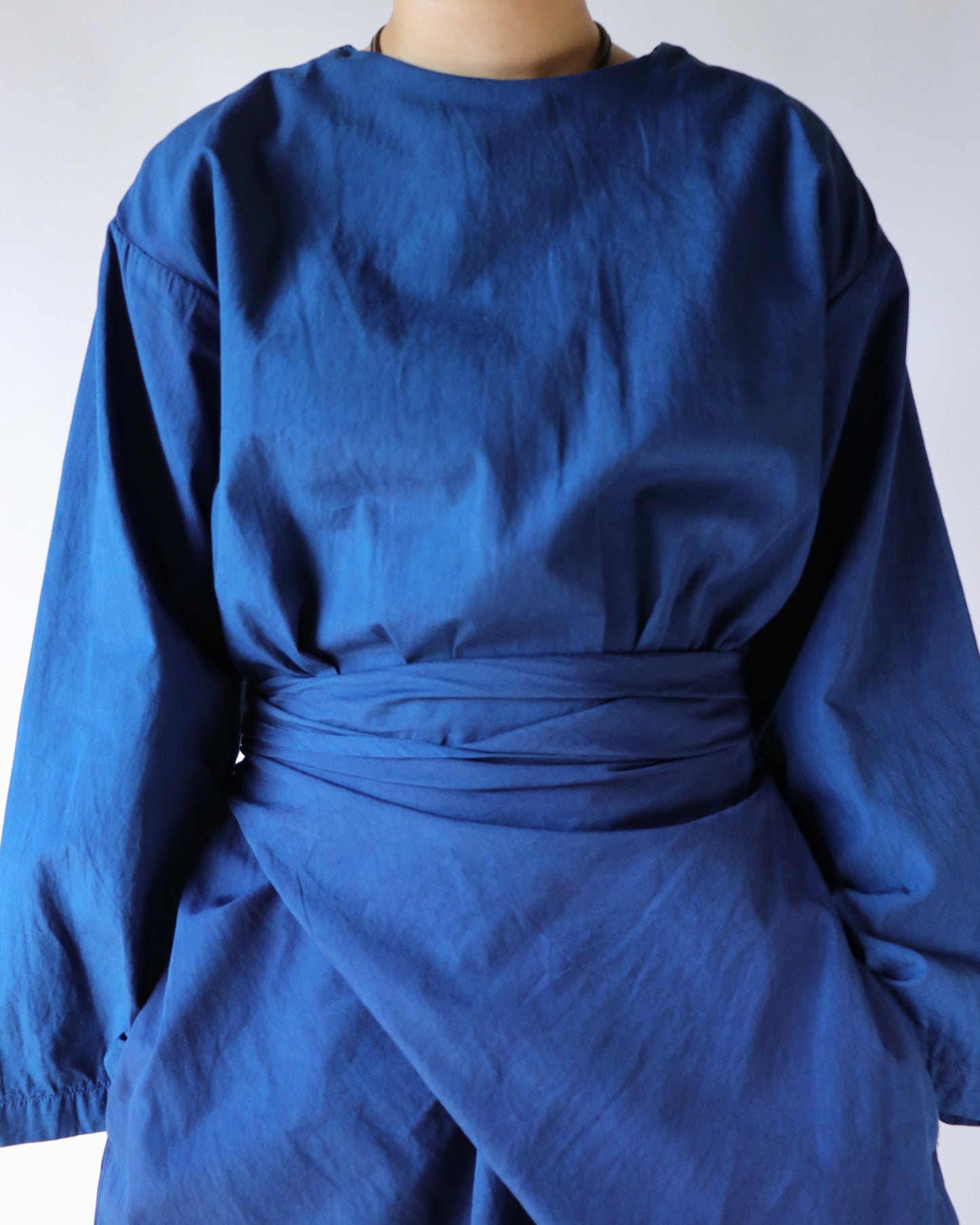 Organic cotton broad daily wrapped dress / Ryukyu indigo