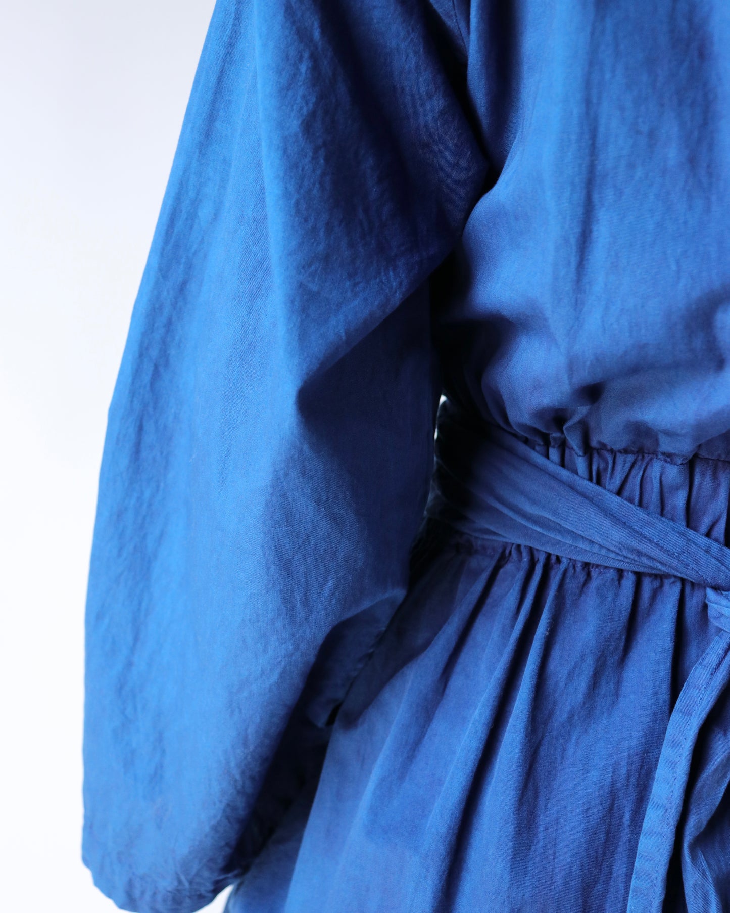 Organic cotton broad daily wrapped dress / Ryukyu indigo