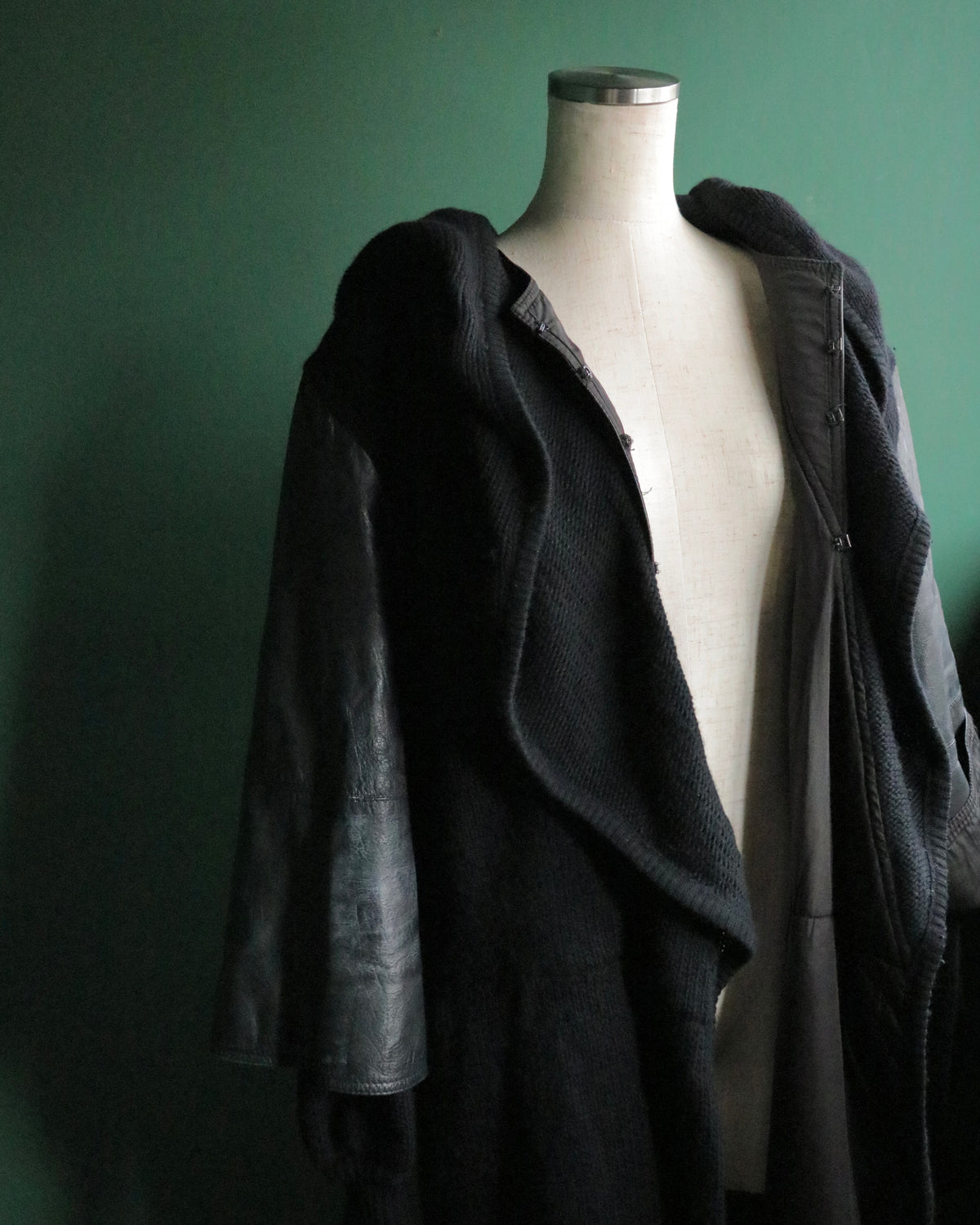 GIANFRANCO FERRE leather layered sleeve hooded knit jacket