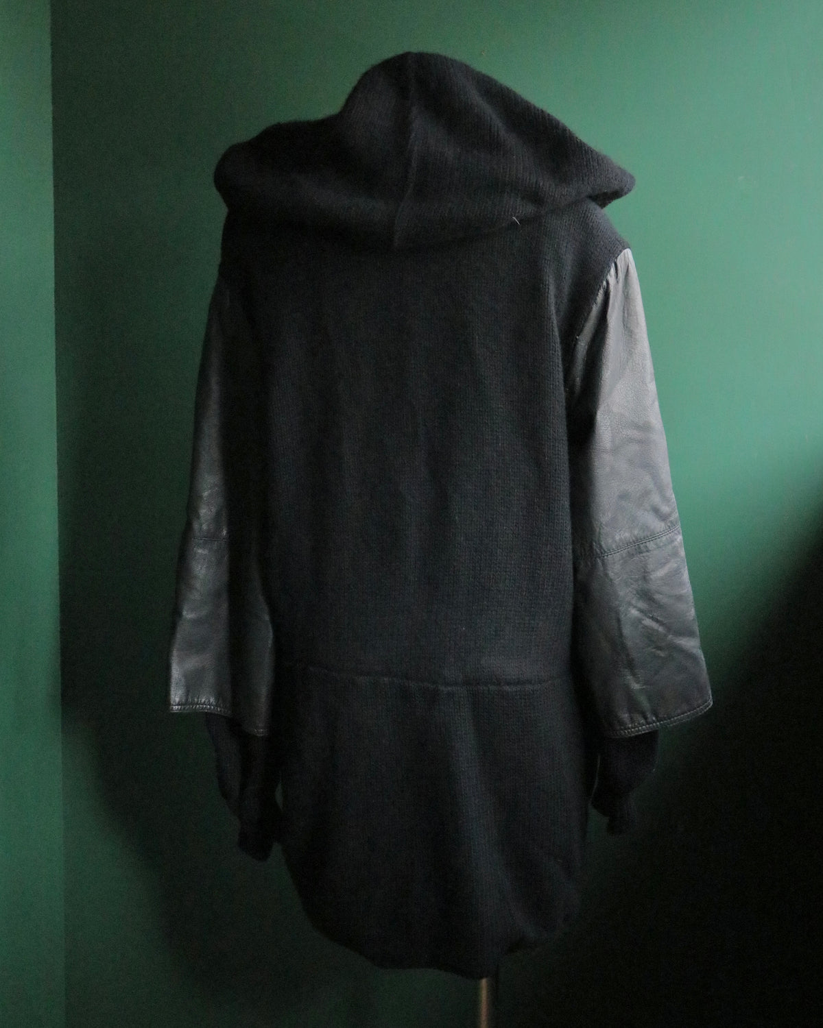 GIANFRANCO FERRE leather layered sleeve hooded knit jacket