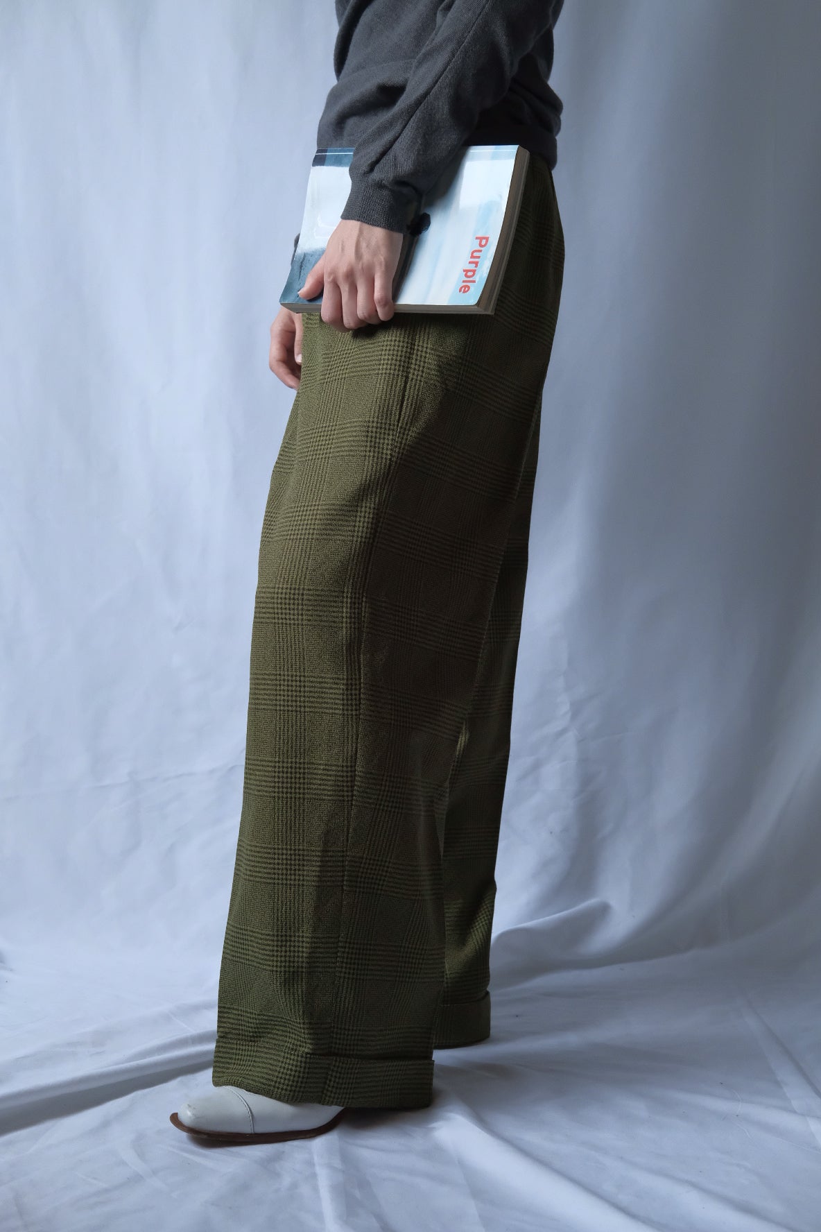 80s Green check poly wide slacks