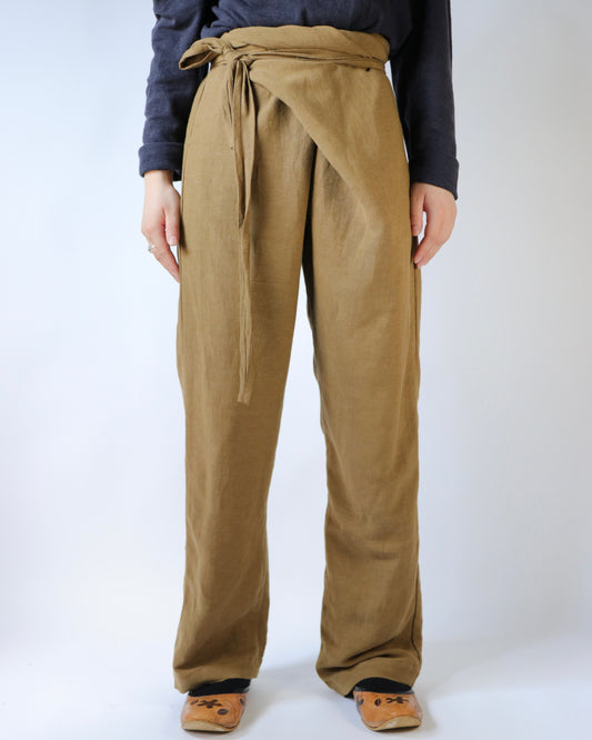 Old linen viscose canvas wrappped pants