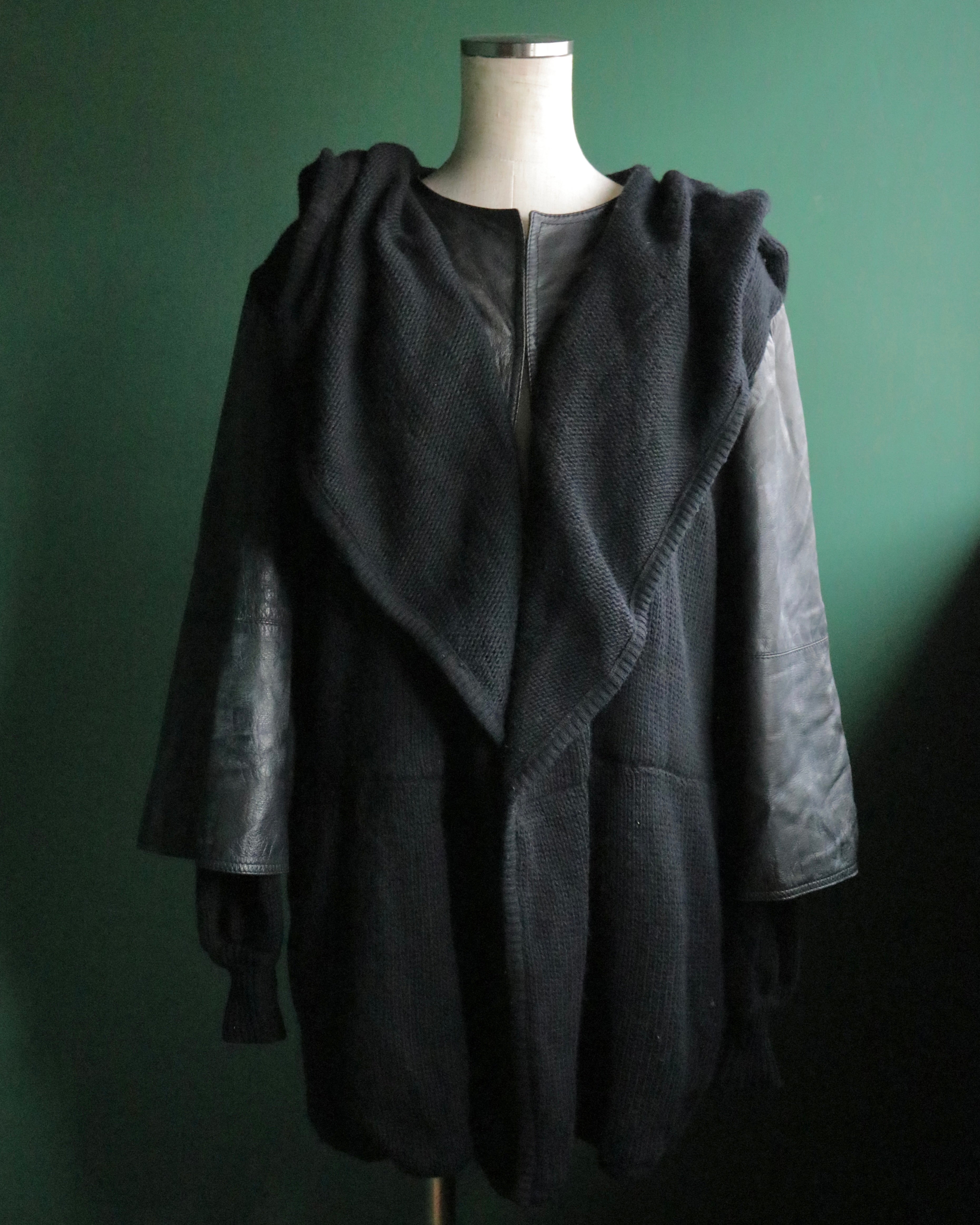 GIANFRANCO FERRE leather layered sleeve hooded knit jacket