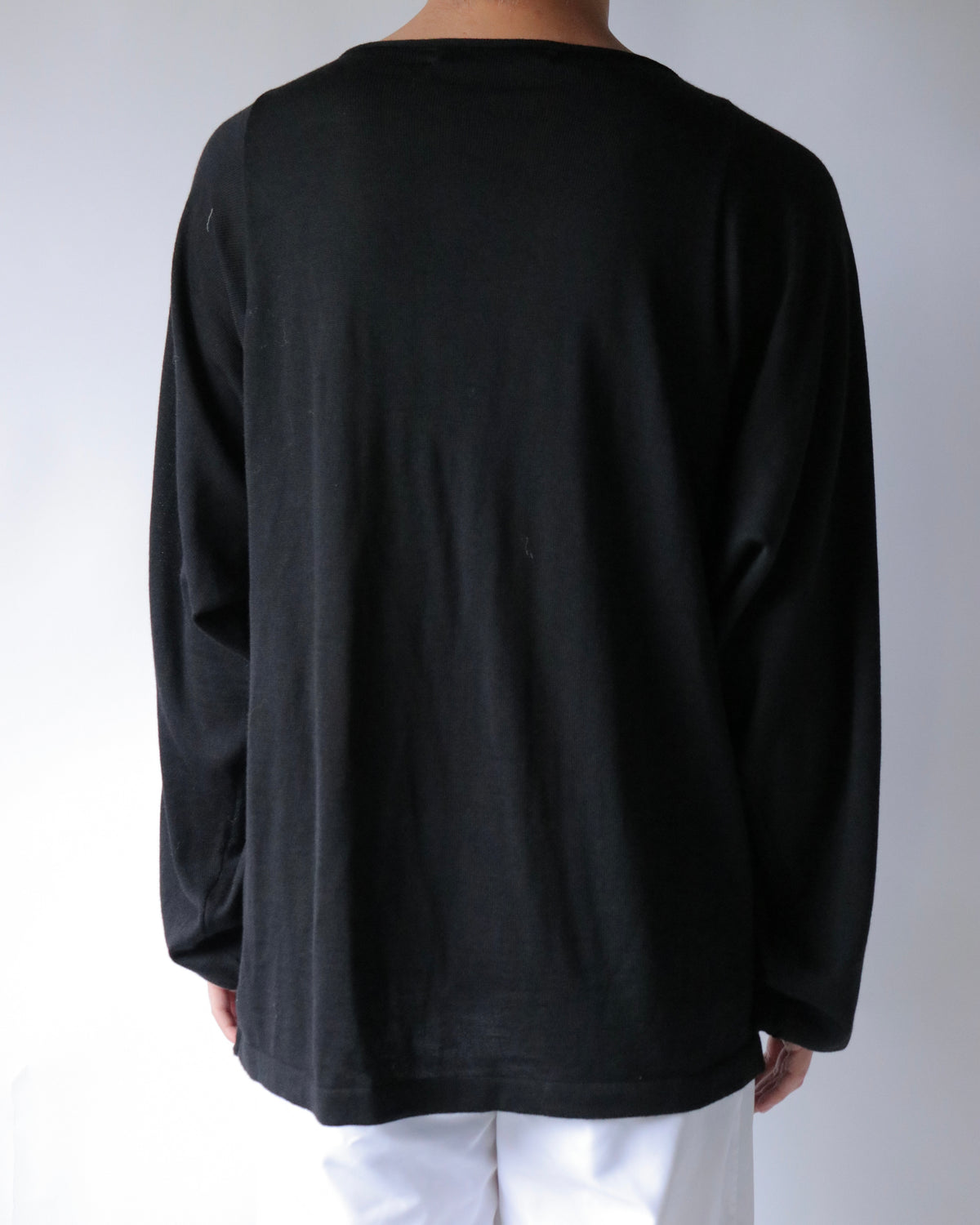 E RT / Boat-neck batwing merino blouse / Black