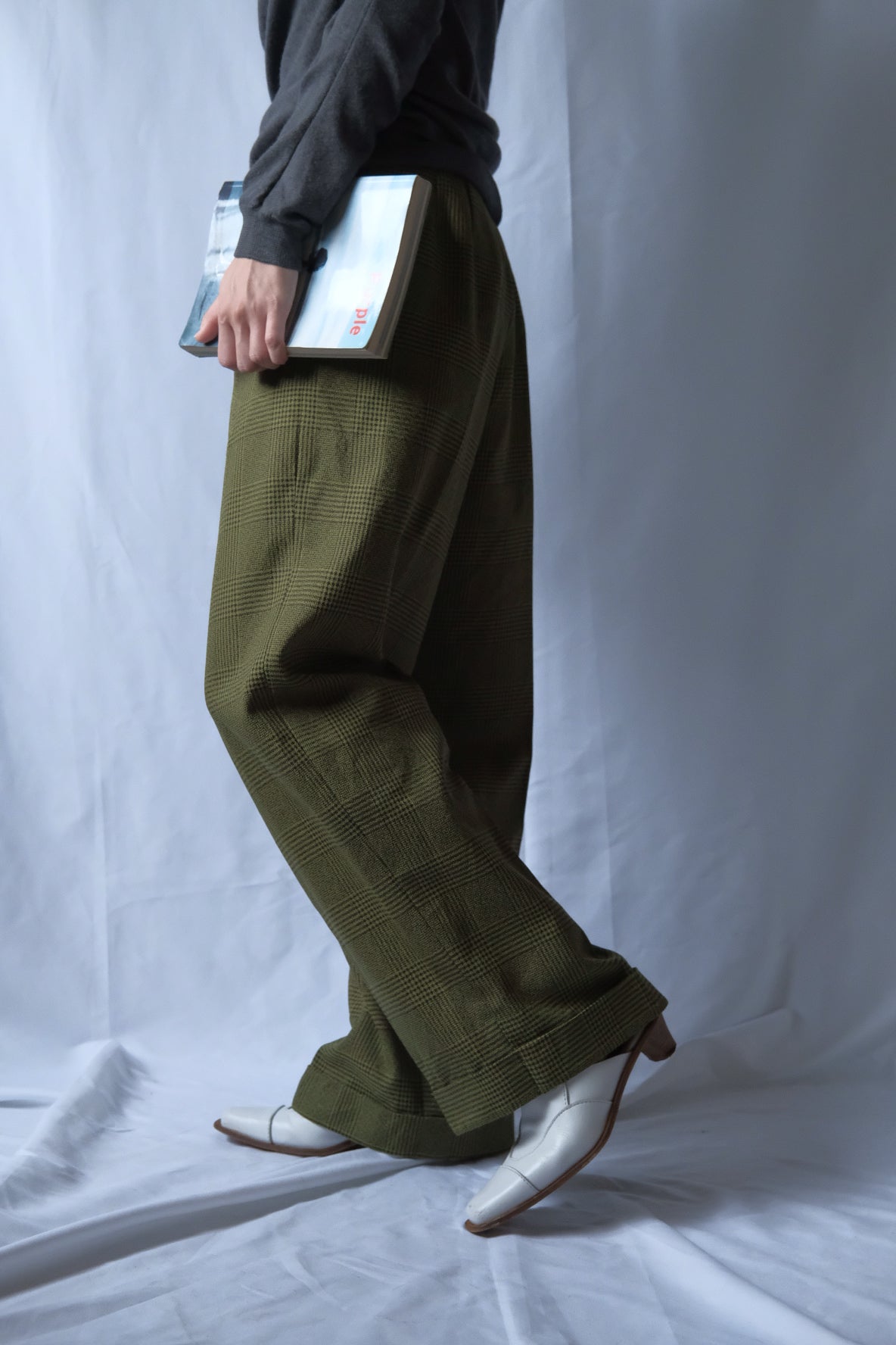 80s Green check poly wide slacks