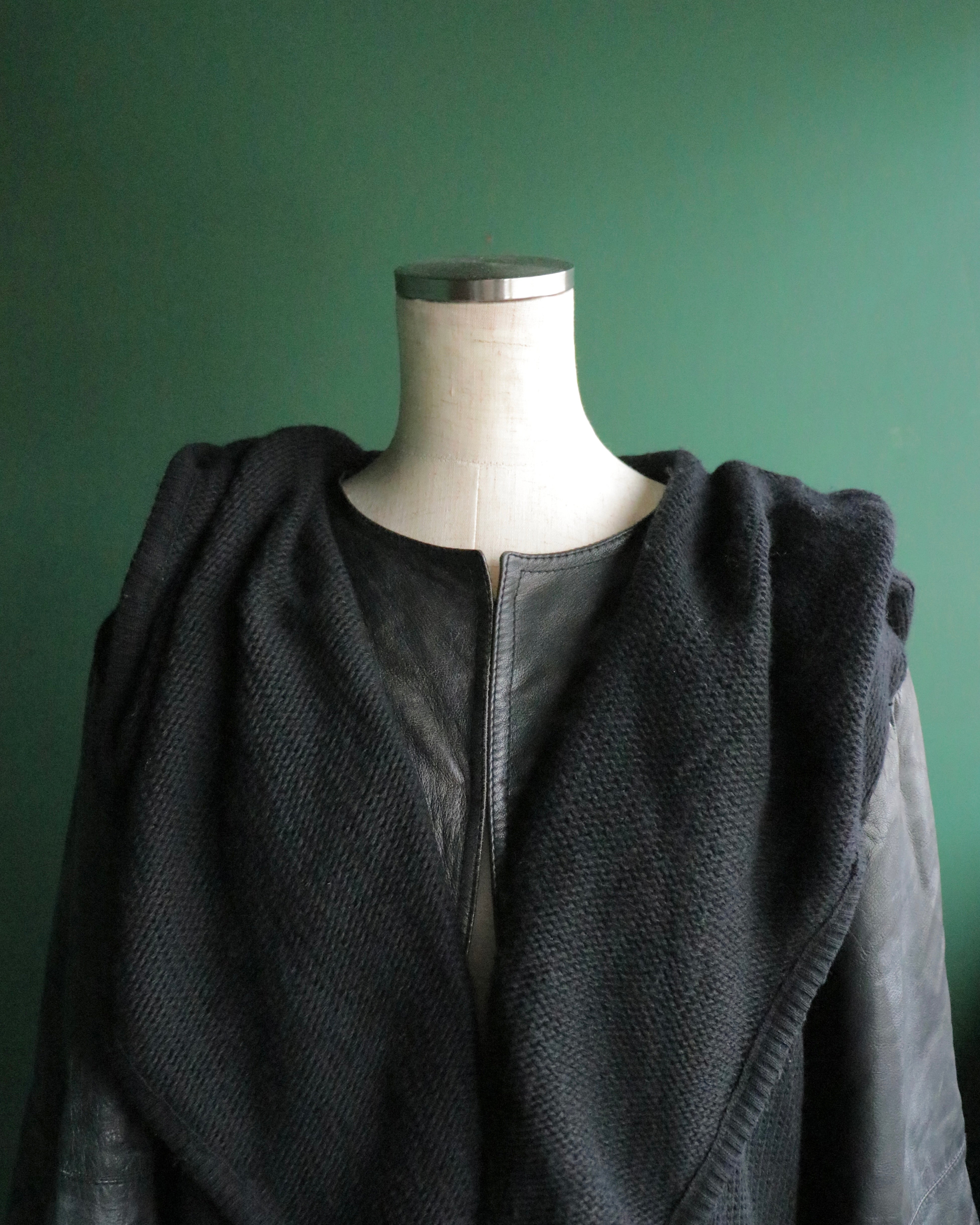 GIANFRANCO FERRE leather layered sleeve hooded knit jacket