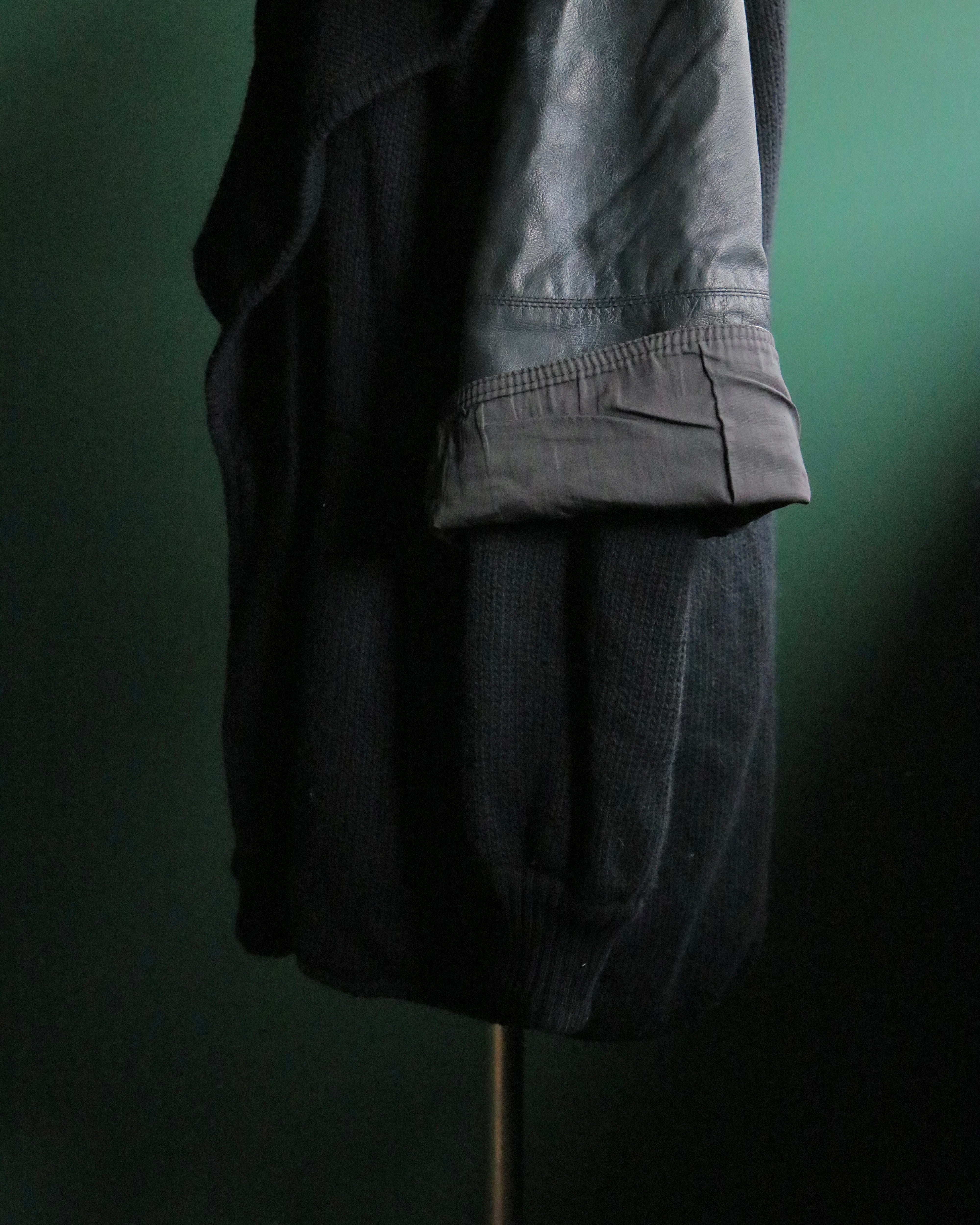 GIANFRANCO FERRE leather layered sleeve hooded knit jacket