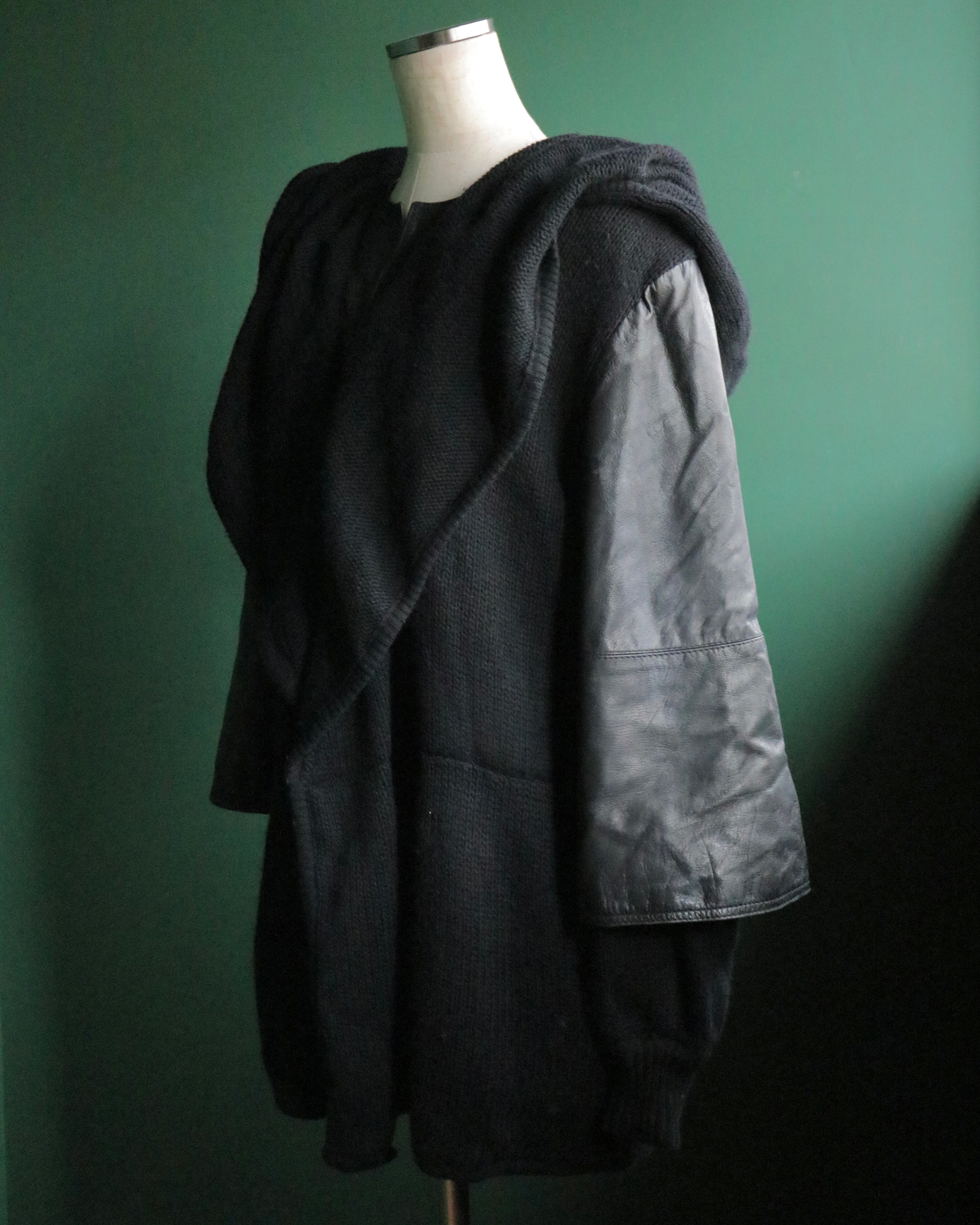 GIANFRANCO FERRE leather layered sleeve hooded knit jacket