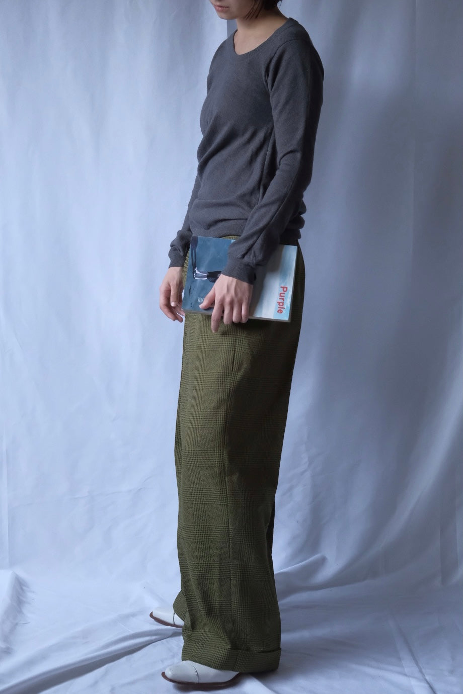 80s Green check poly wide slacks