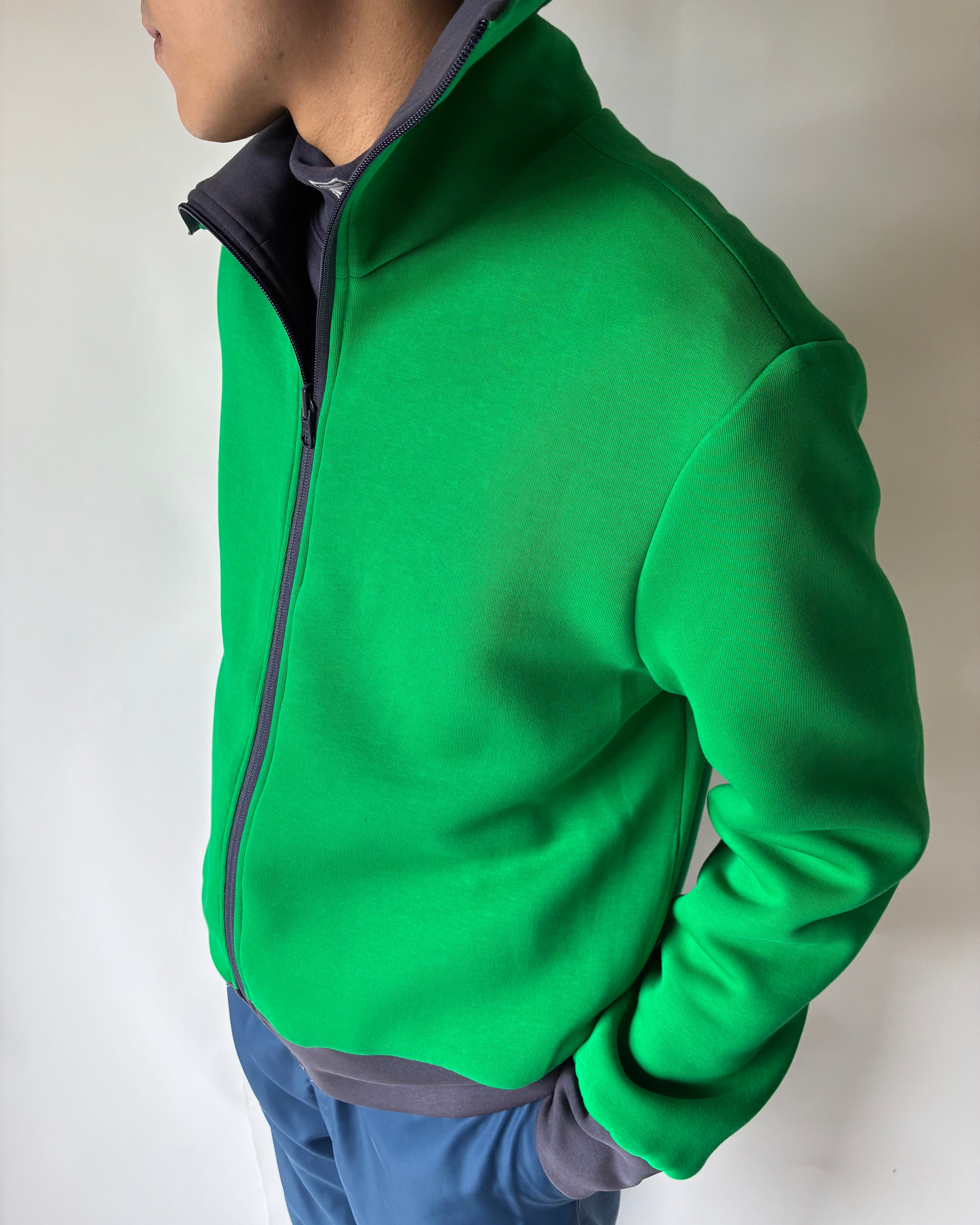 REVERSIBLE HIGH NECK ZIP JERZEY JACKET