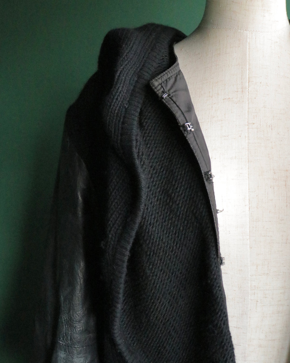 GIANFRANCO FERRE leather layered sleeve hooded knit jacket