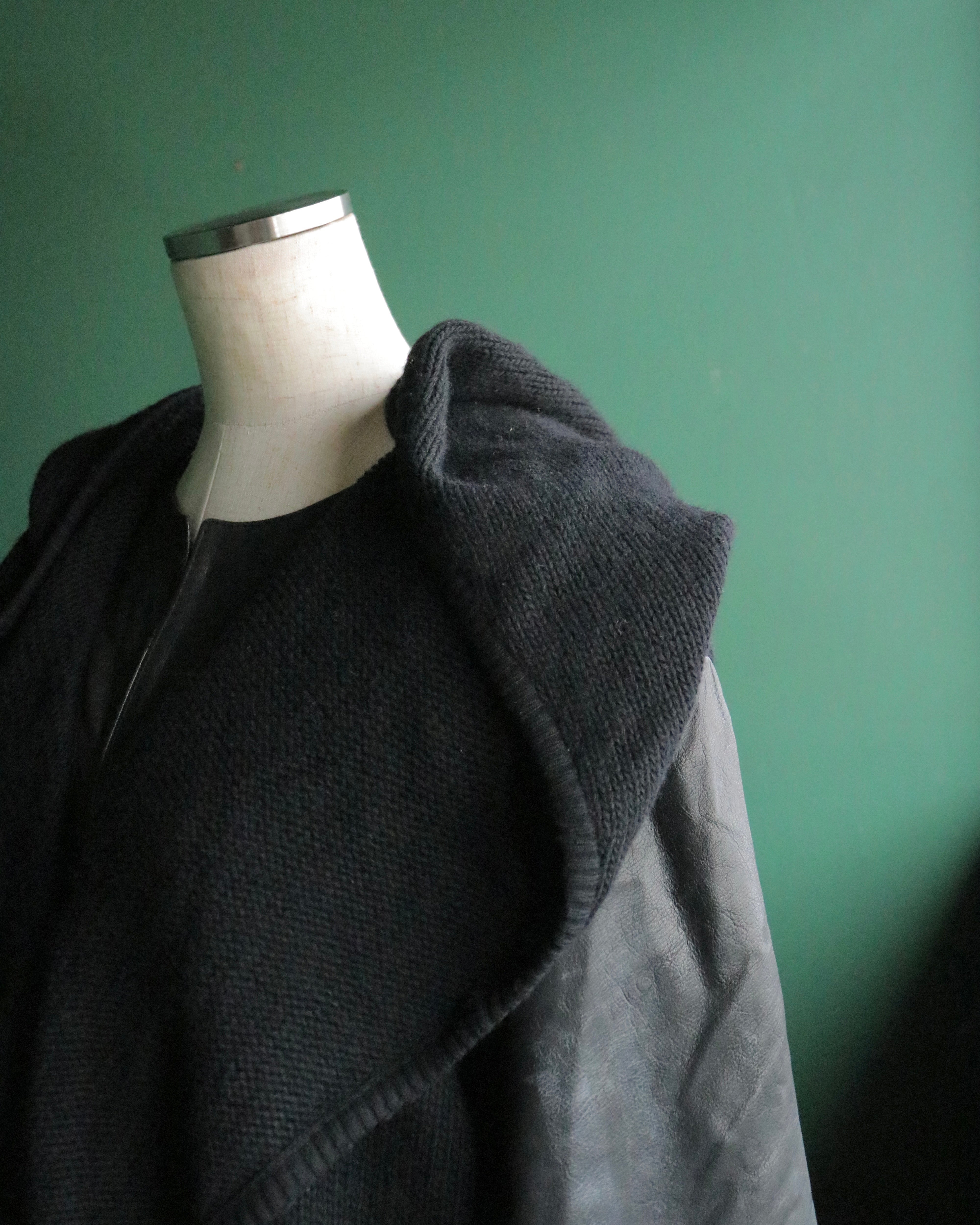 GIANFRANCO FERRE leather layered sleeve hooded knit jacket
