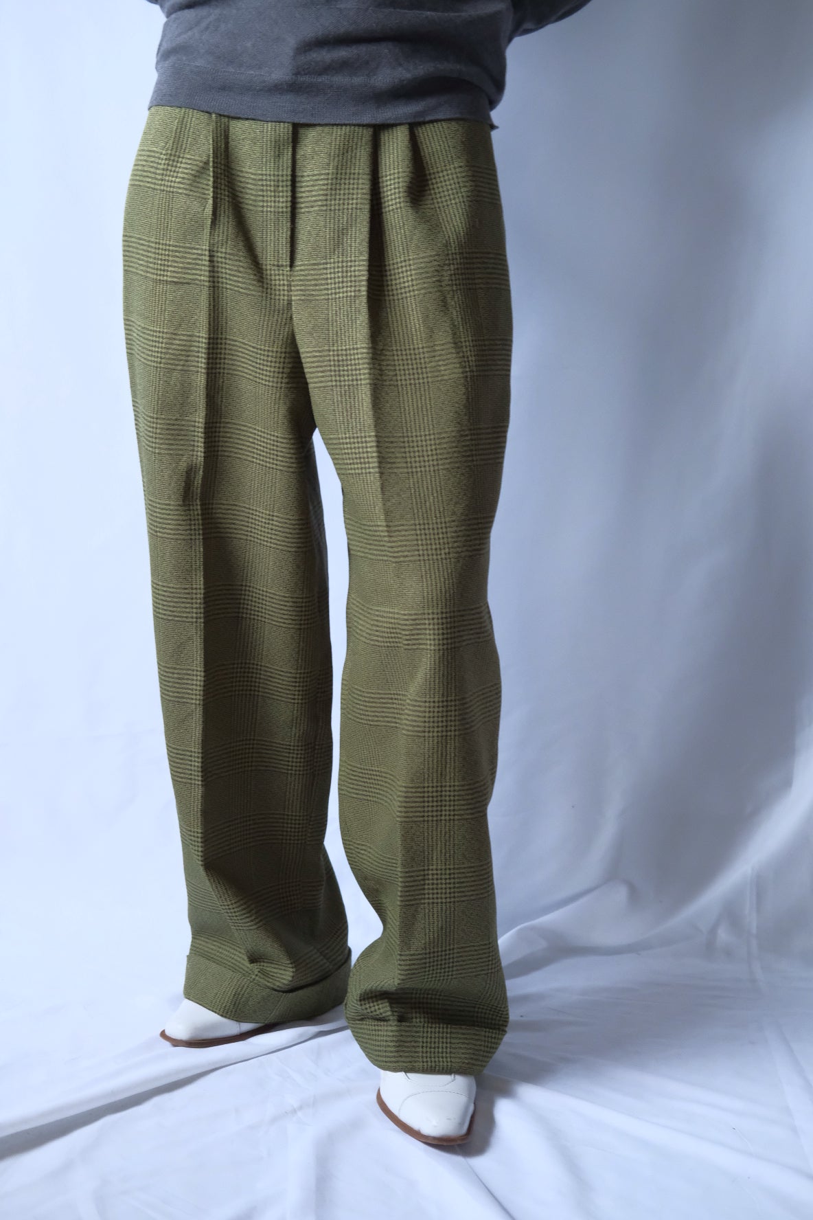 80s Green check poly wide slacks