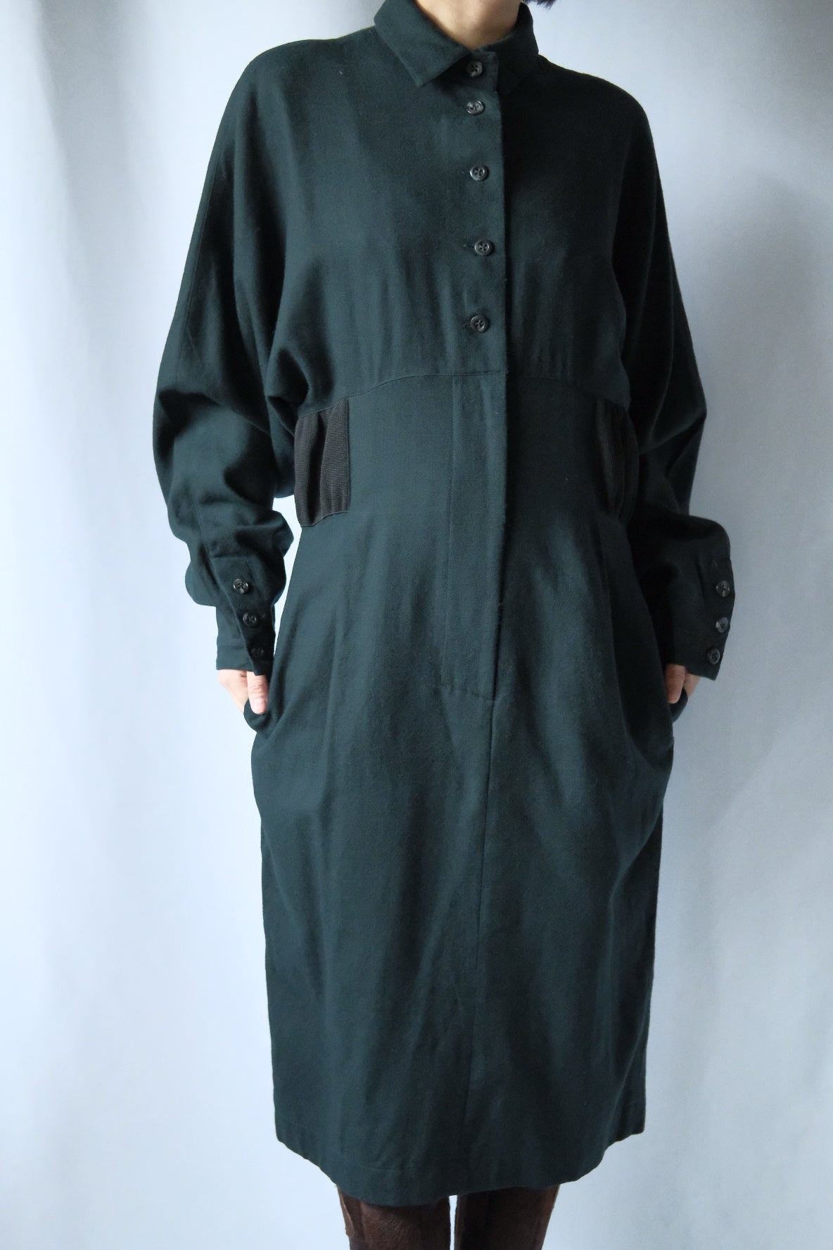 80-90s Byblos Green wool shirt one-piece