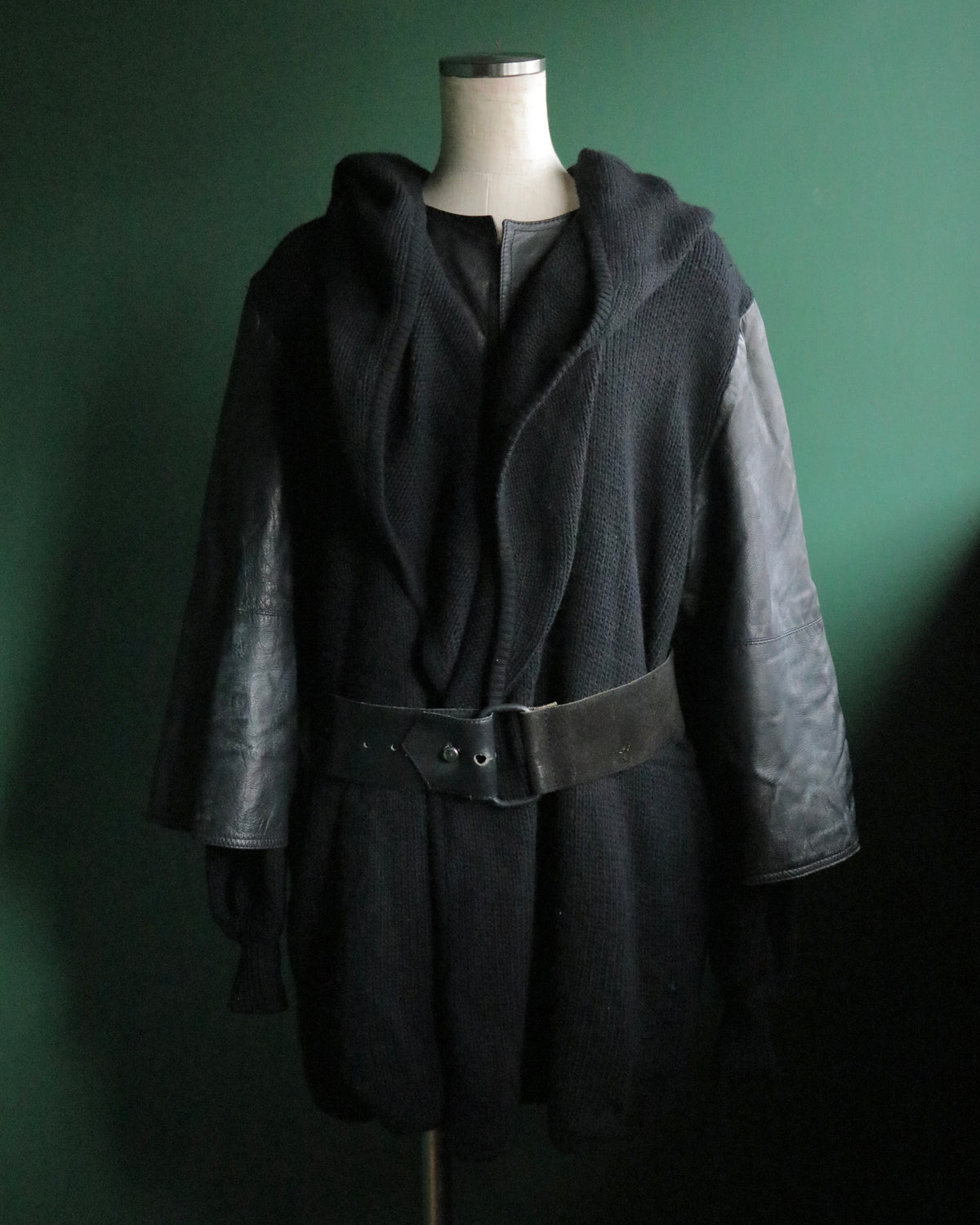 GIANFRANCO FERRE leather layered sleeve hooded knit jacket
