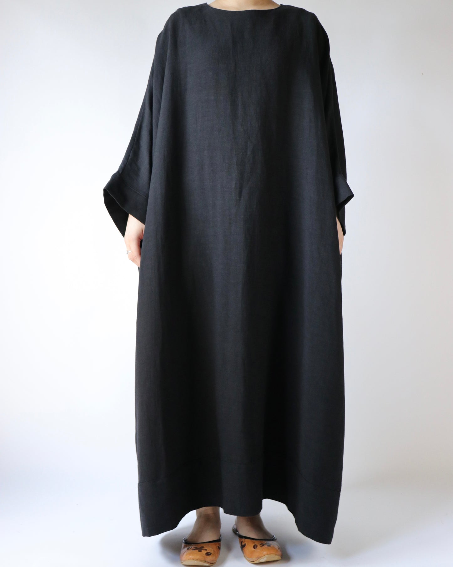 Old linen viscose canvas dolman sleeve dress