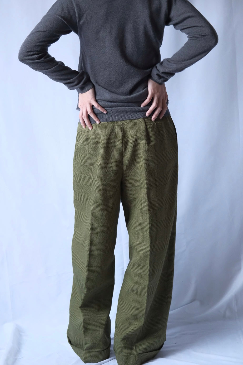 80s Green check poly wide slacks