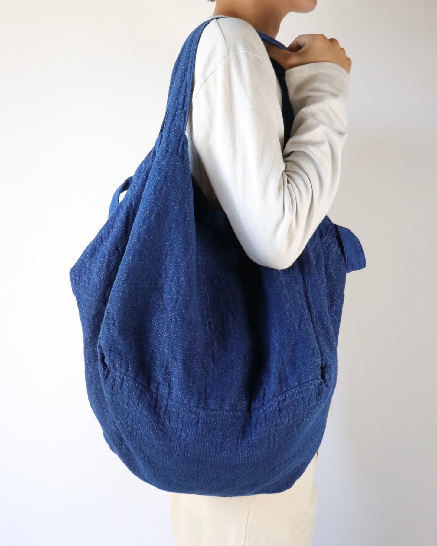 Flower of Sashiko tote / Ryukyu Indigo